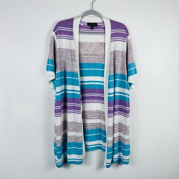 Lane Bryant Size 26 28 Striped Classic Short Sleeve Open Front Cardigan Sweater - Picture 3 of 7